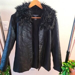 Vintage Genuine Leather Jacket with Removable Fur Collar. Hillard & Hanson. XL
